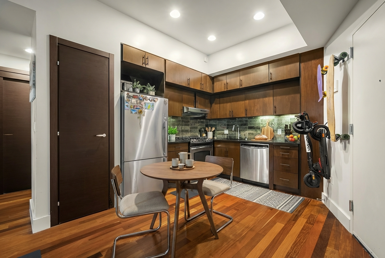 150 Myrtle Avenue, Unit 304 Brooklyn, NY 11201 - Photo 4 of 22 a kitchen with refrigerator and cabinets