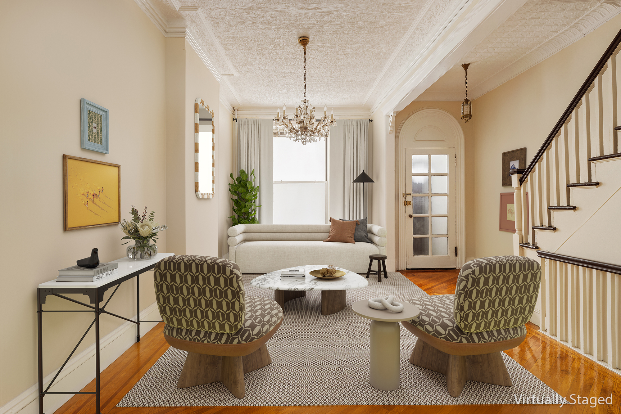 116 Brooklyn Avenue Brooklyn, NY 11216 - Photo 2 of 21 a living room with furniture and a chandelier