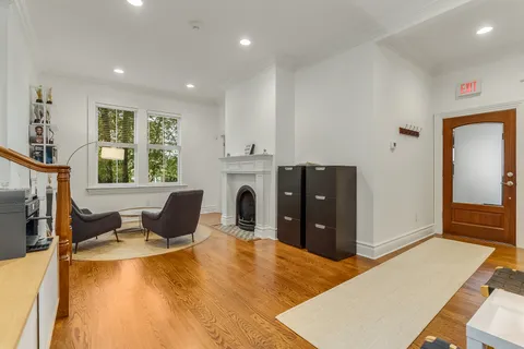 a workspace with furniture and window