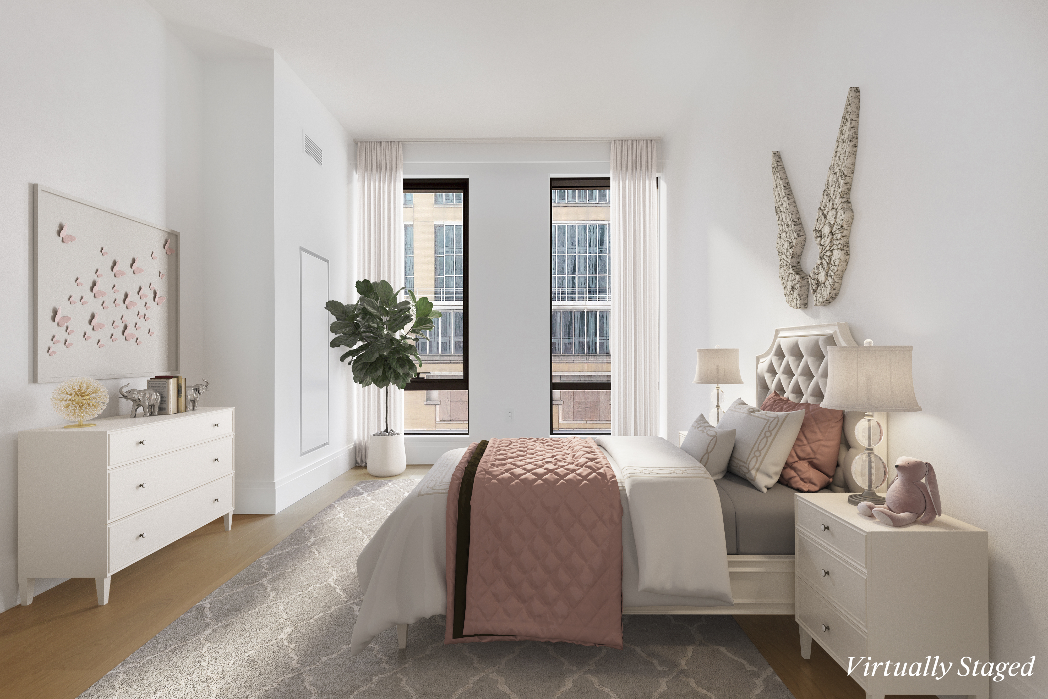 50 West 66th Street, Unit 7B Manhattan, NY 10023 - Photo 14 of 24 a bedroom with a bed and a chandelier