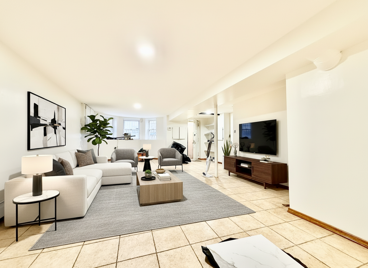 a living room with furniture and a flat screen tv