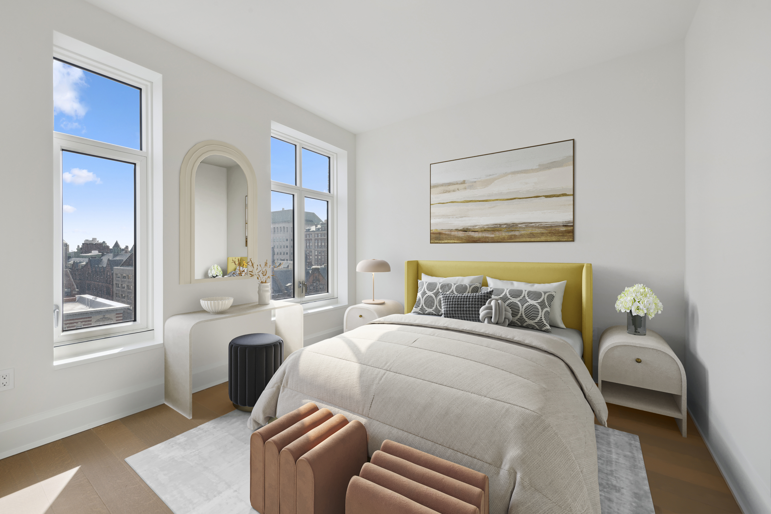 100 Claremont Avenue, Unit 10D Manhattan, NY 10027 - Photo 6 of 11 a bedroom with a bed and wooden floor