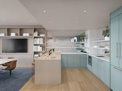 a kitchen with a sink cabinets and window
