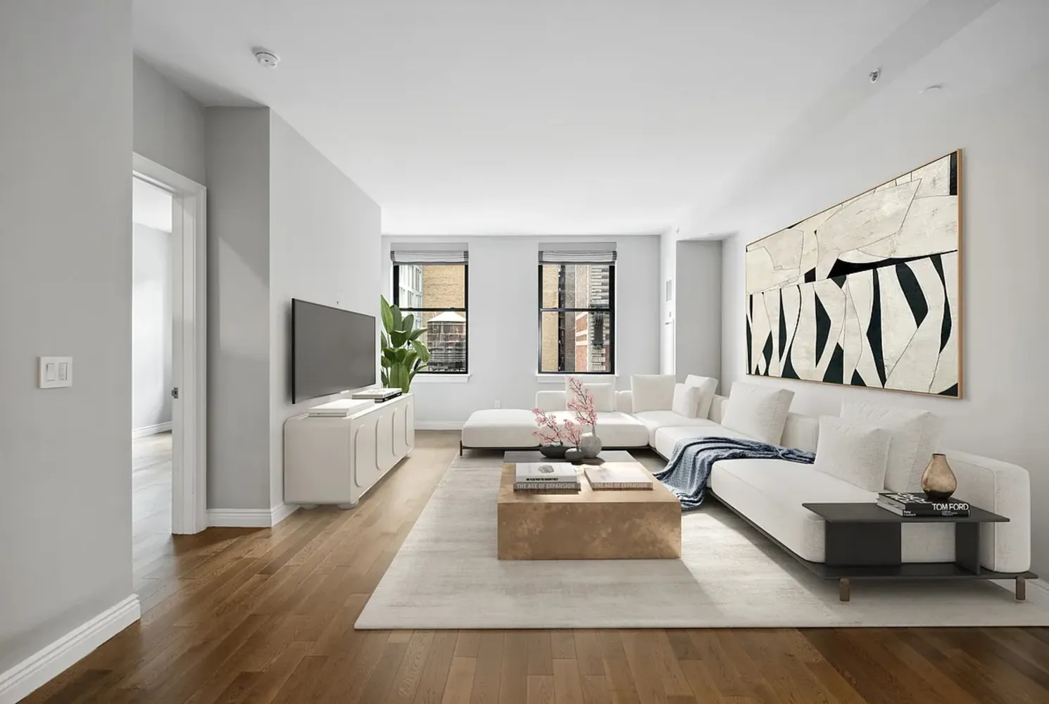 a living room with furniture and a couch