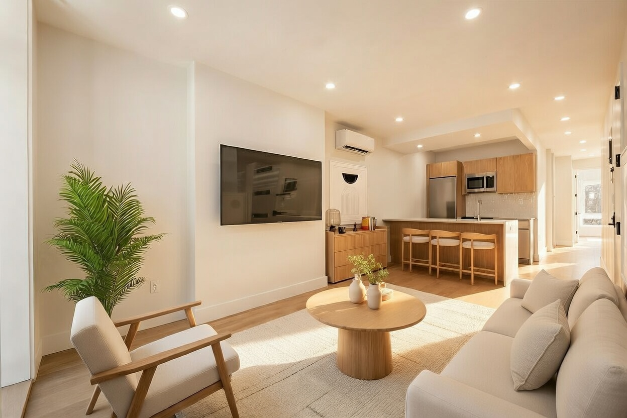 242 6th Street, Unit 1F Brooklyn, NY 11215 - Photo 2 of 5 a living room with furniture and a view of kitchen