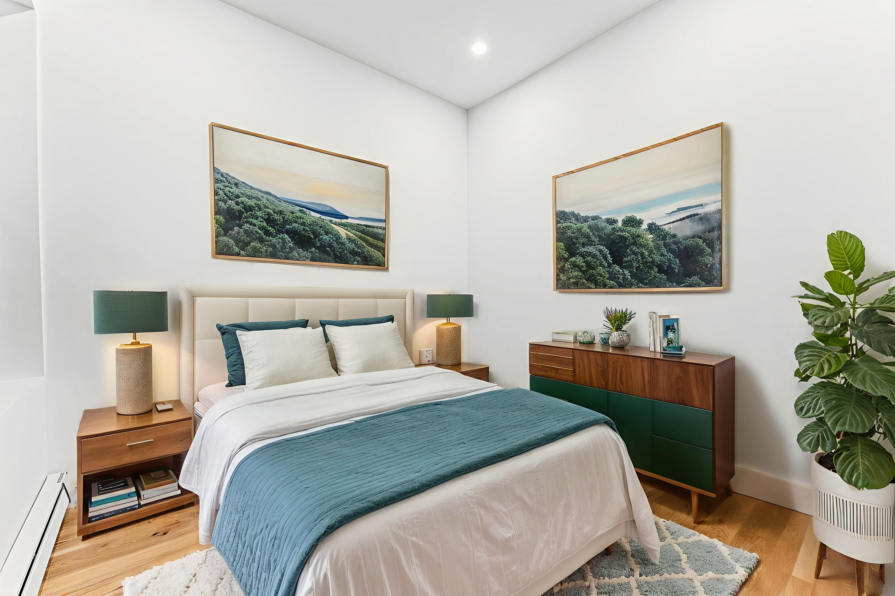 280 Suydam Street, Unit 2R Brooklyn, NY 11237 - Photo 3 of 6 a bedroom with a bed and a painting on the wall