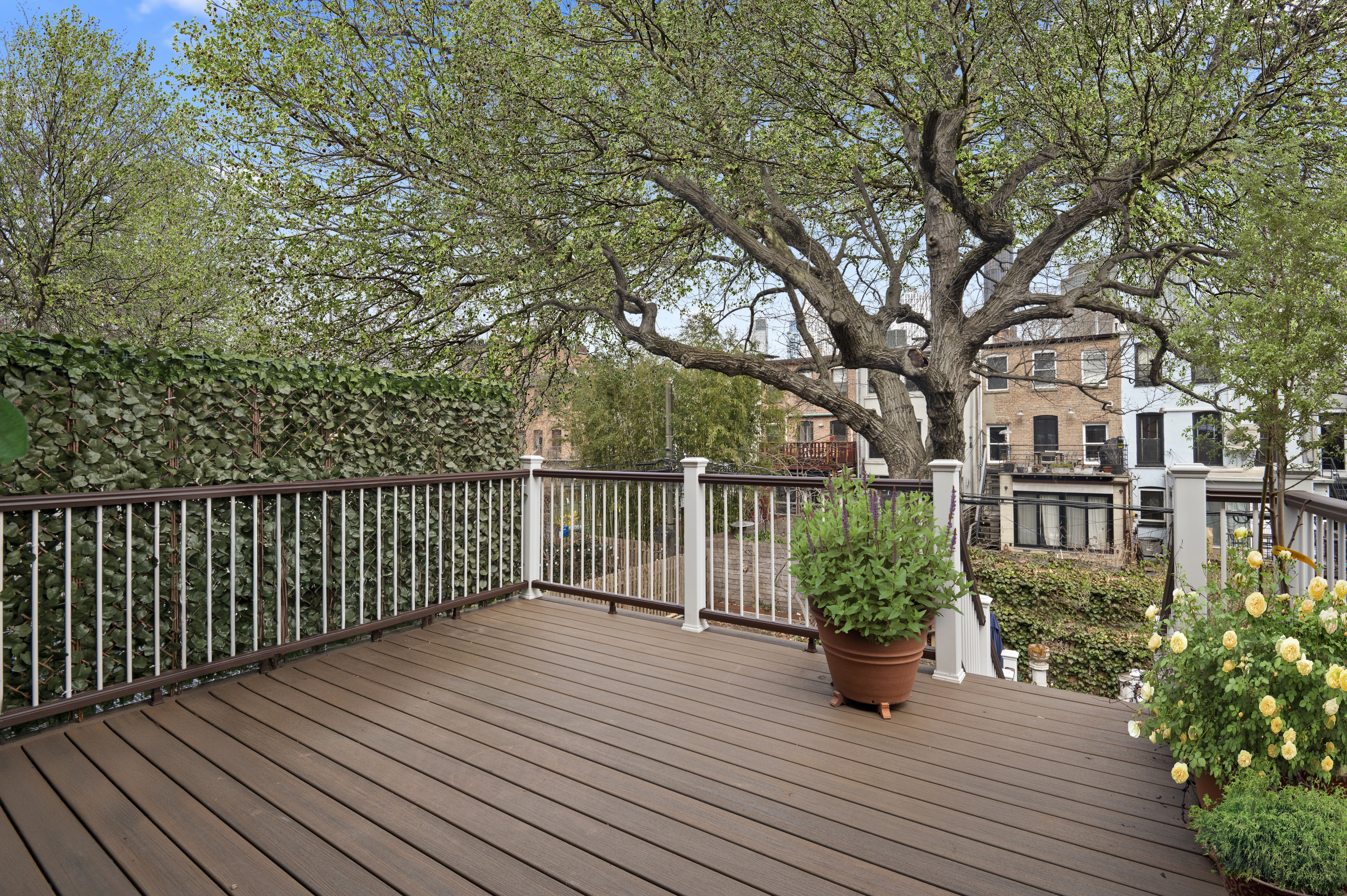 457 Warren Street Brooklyn, NY 11217 - Photo 12 of 16 a balcony with potted plants and large trees