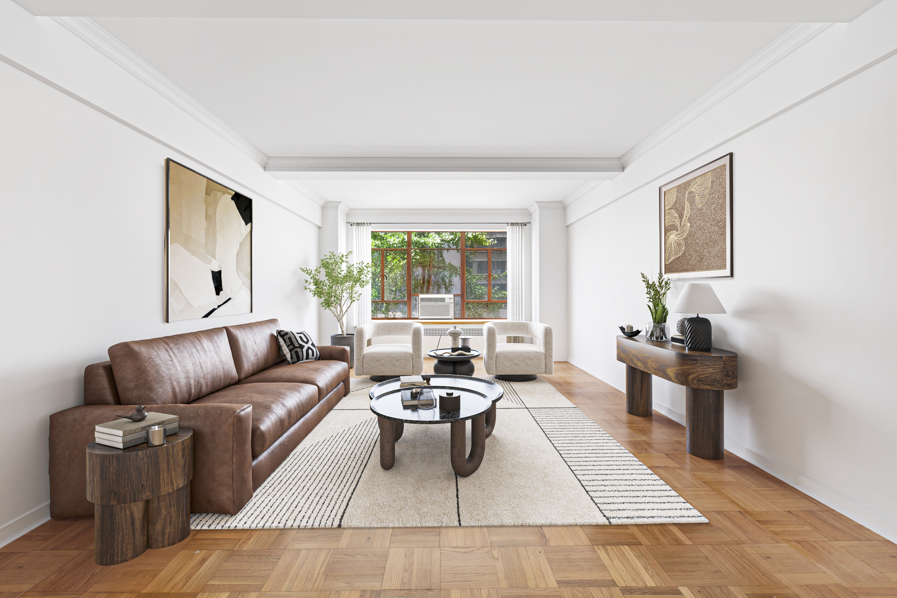 a living room with furniture and a window