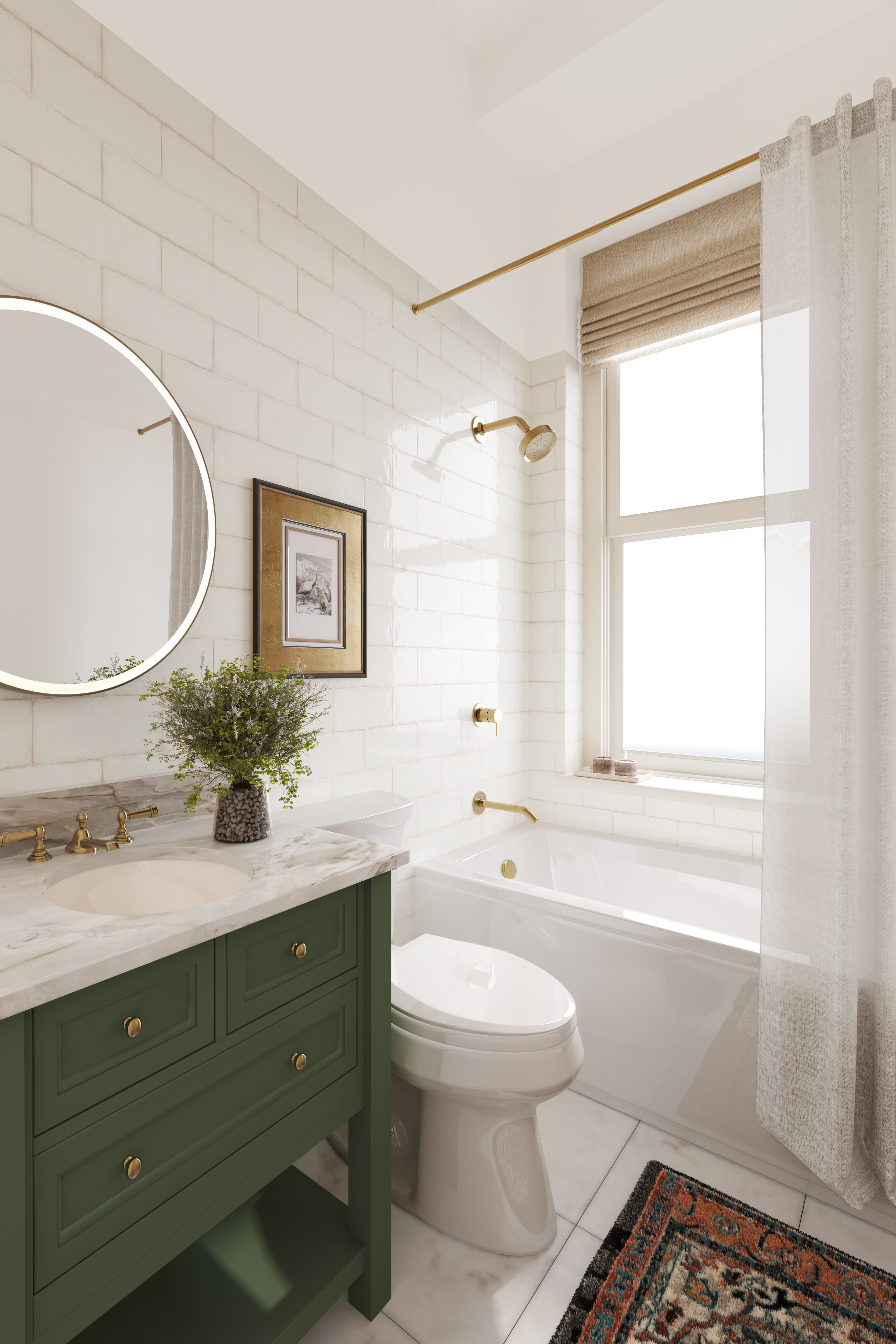 907 5th Avenue, Unit 4F Manhattan, NY 10021 - Photo 7 of 13 a bathroom with a granite countertop sink toilet a large mirror a vanity and shower