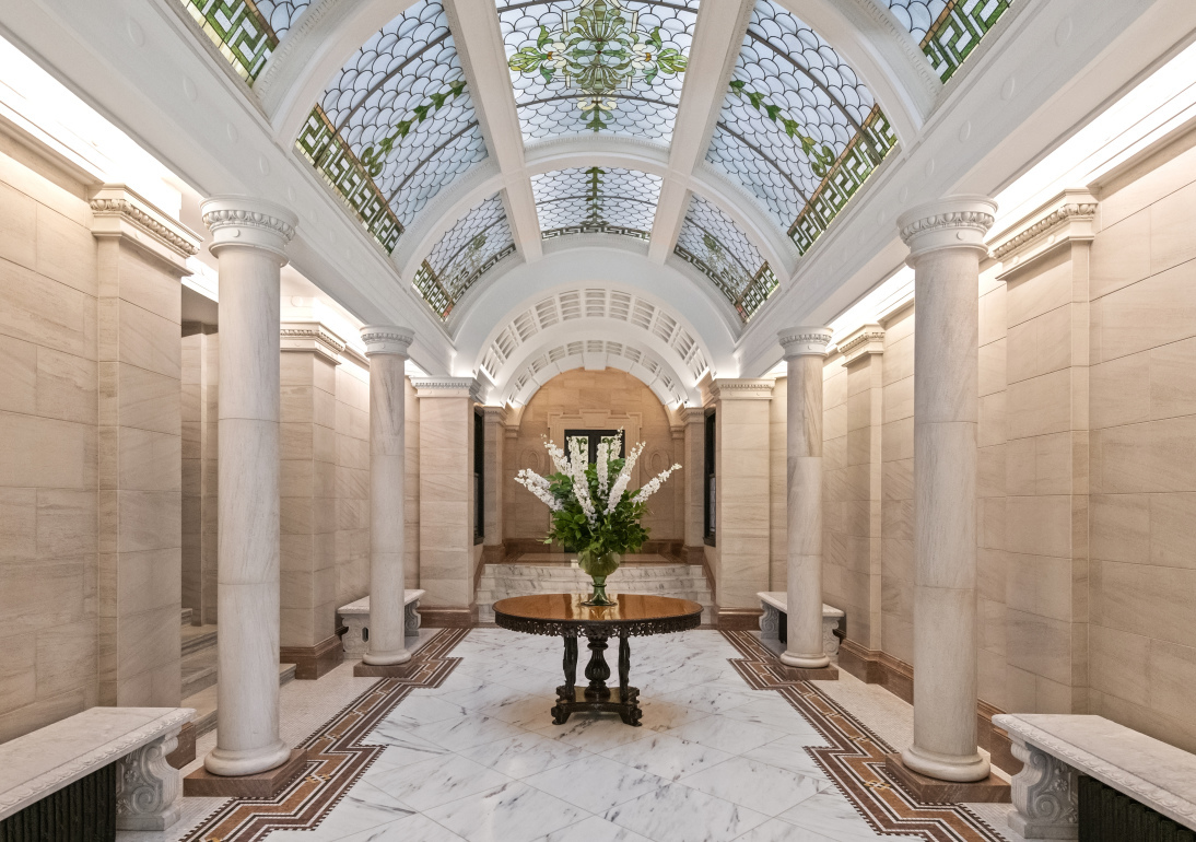 50 Central Park West, Unit 8BB Manhattan, NY 10023 - Photo 23 of 28 a living room with couches painting on the wall and a potted plant