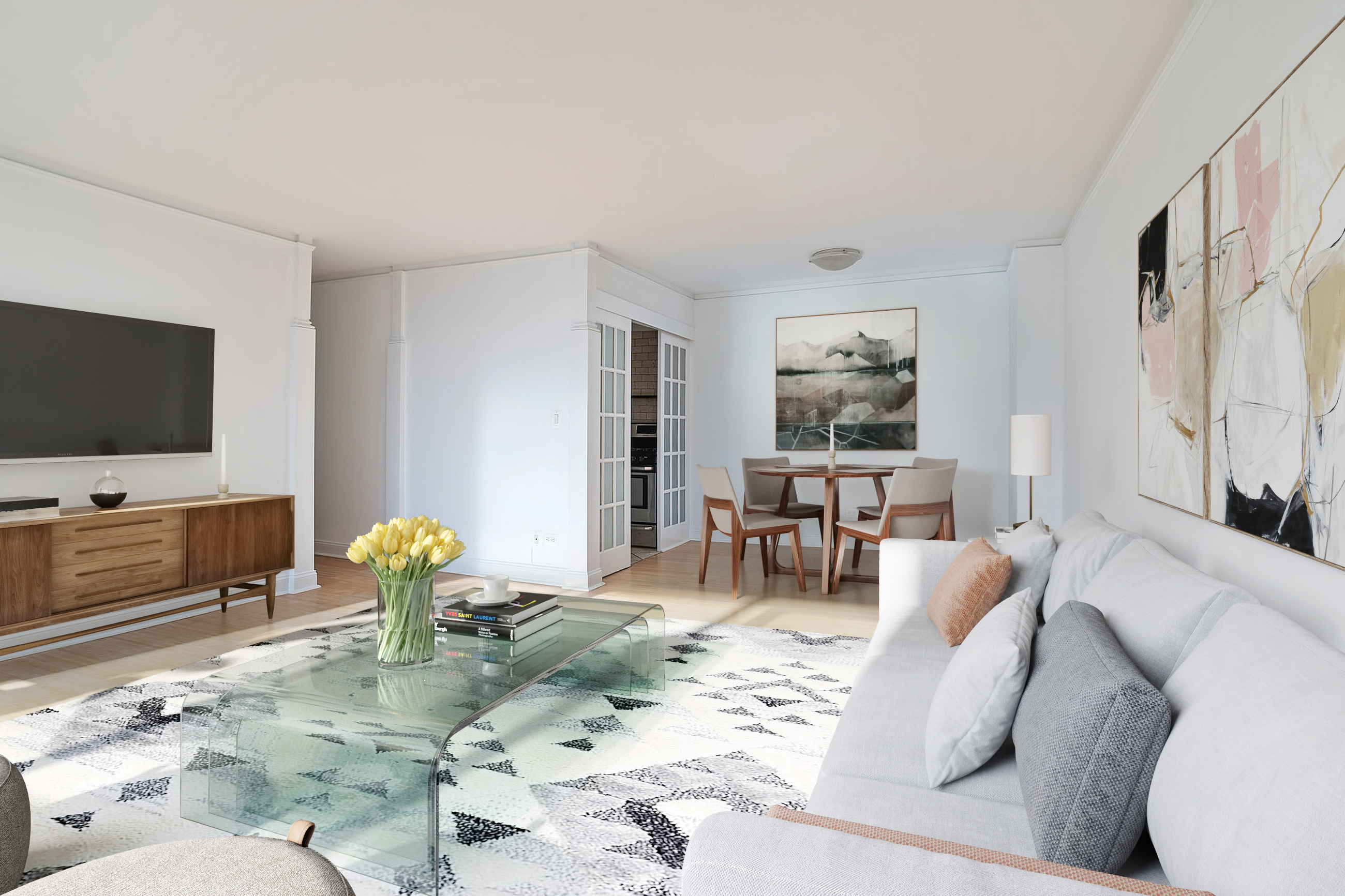 1623 3rd Avenue, Unit 31G Manhattan, NY 10128 - Photo 2 of 9 a living room with furniture and a flat screen tv