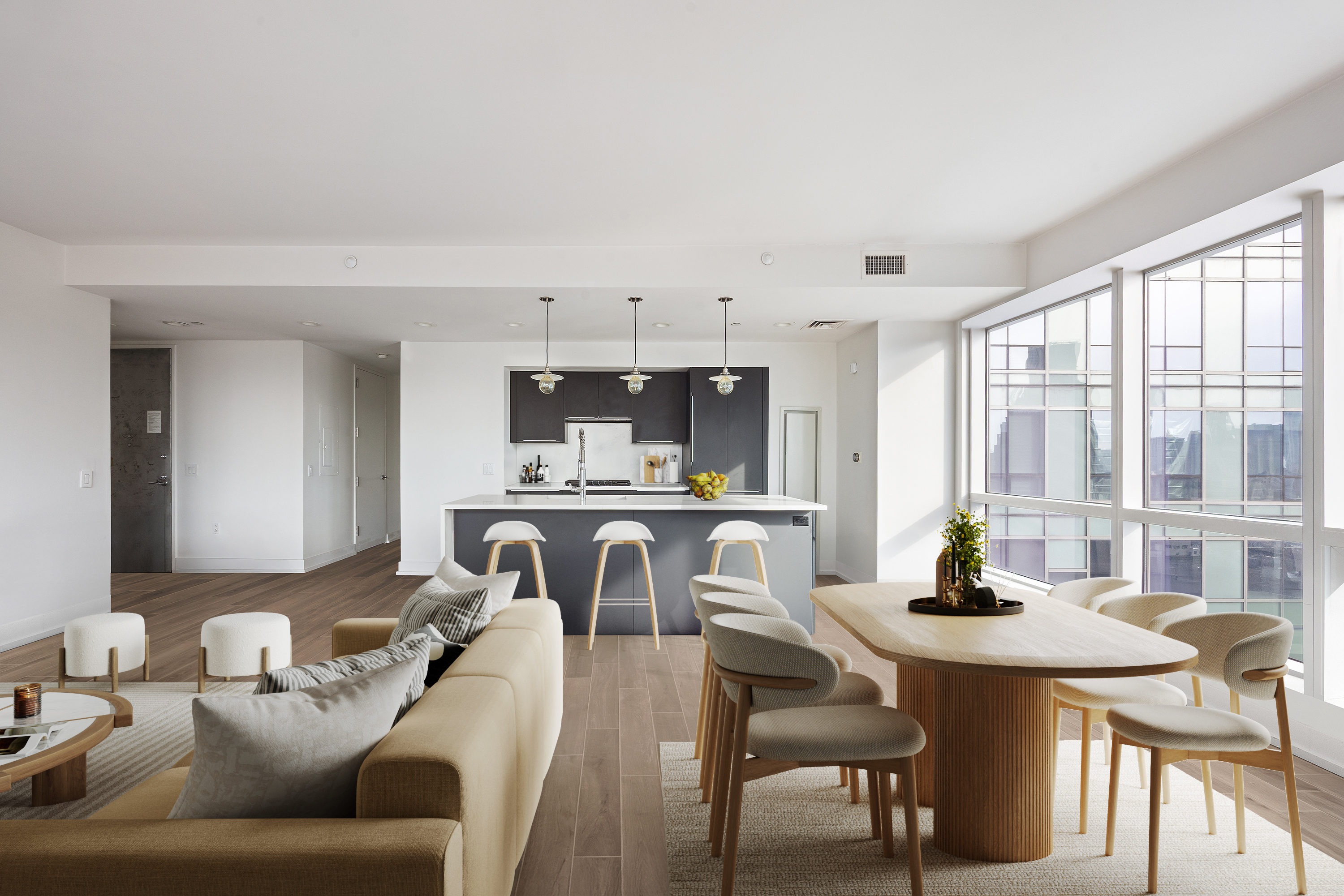 350 West 42nd Street, Unit 37G Manhattan, NY 10036 - Photo 5 of 14 a living room with furniture and a large window