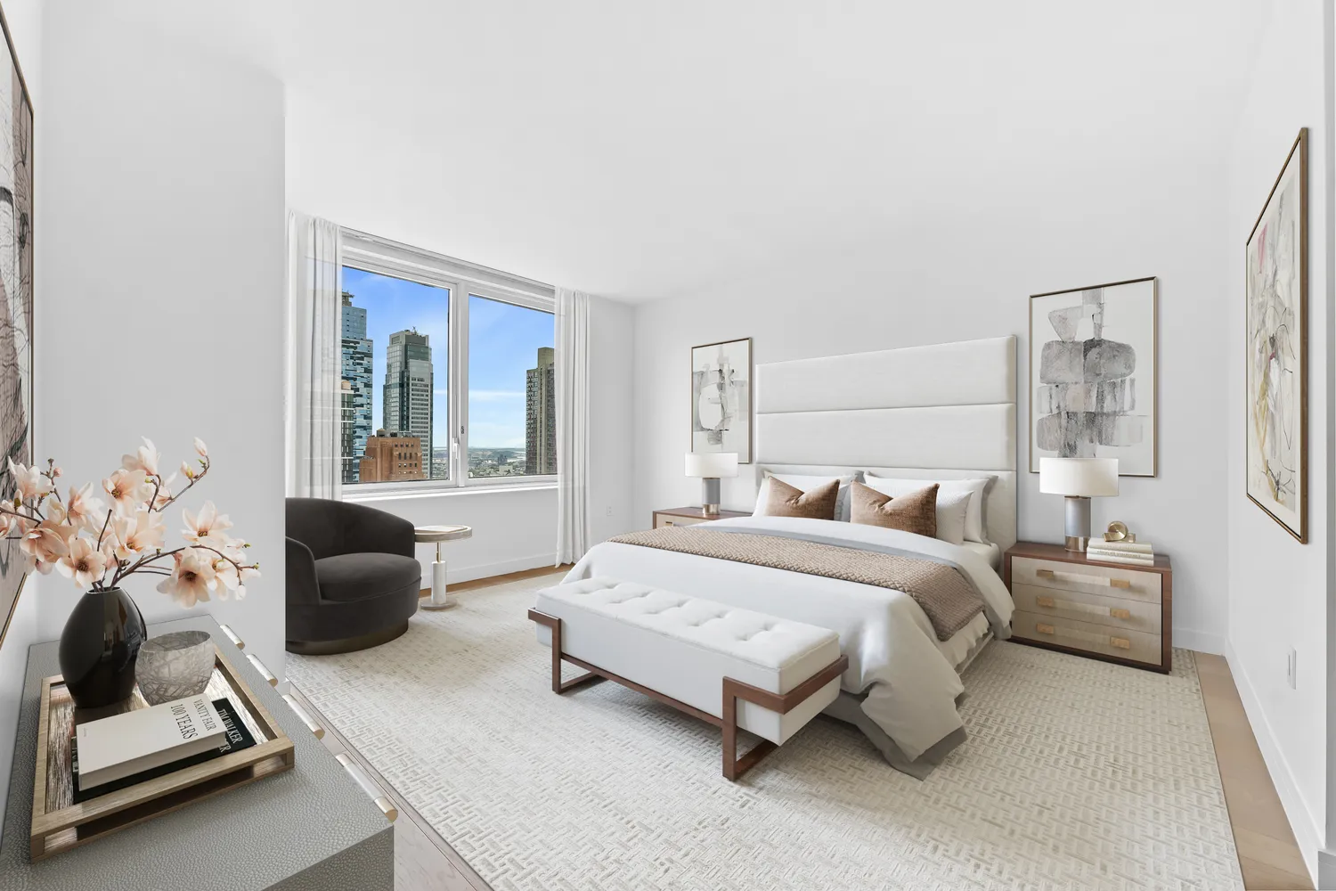 a bedroom with a bed and a couch