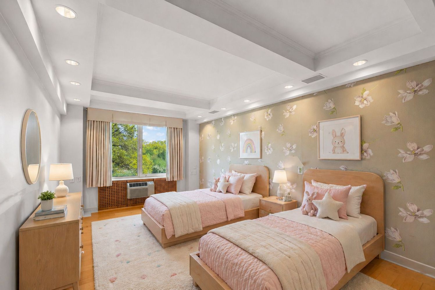 120 Central Park South, Unit 6ABC Manhattan, NY 10019 - Photo 14 of 17 a bedroom with two beds and a large window