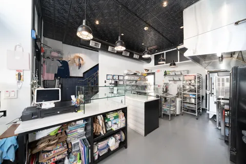 a kitchen with lots of counter top space