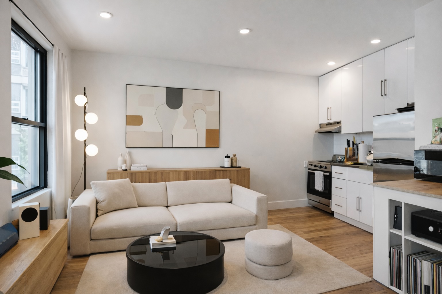 42 Jackson Street Brooklyn, NY 11211 - Photo 10 of 12 a living room with furniture and a fireplace