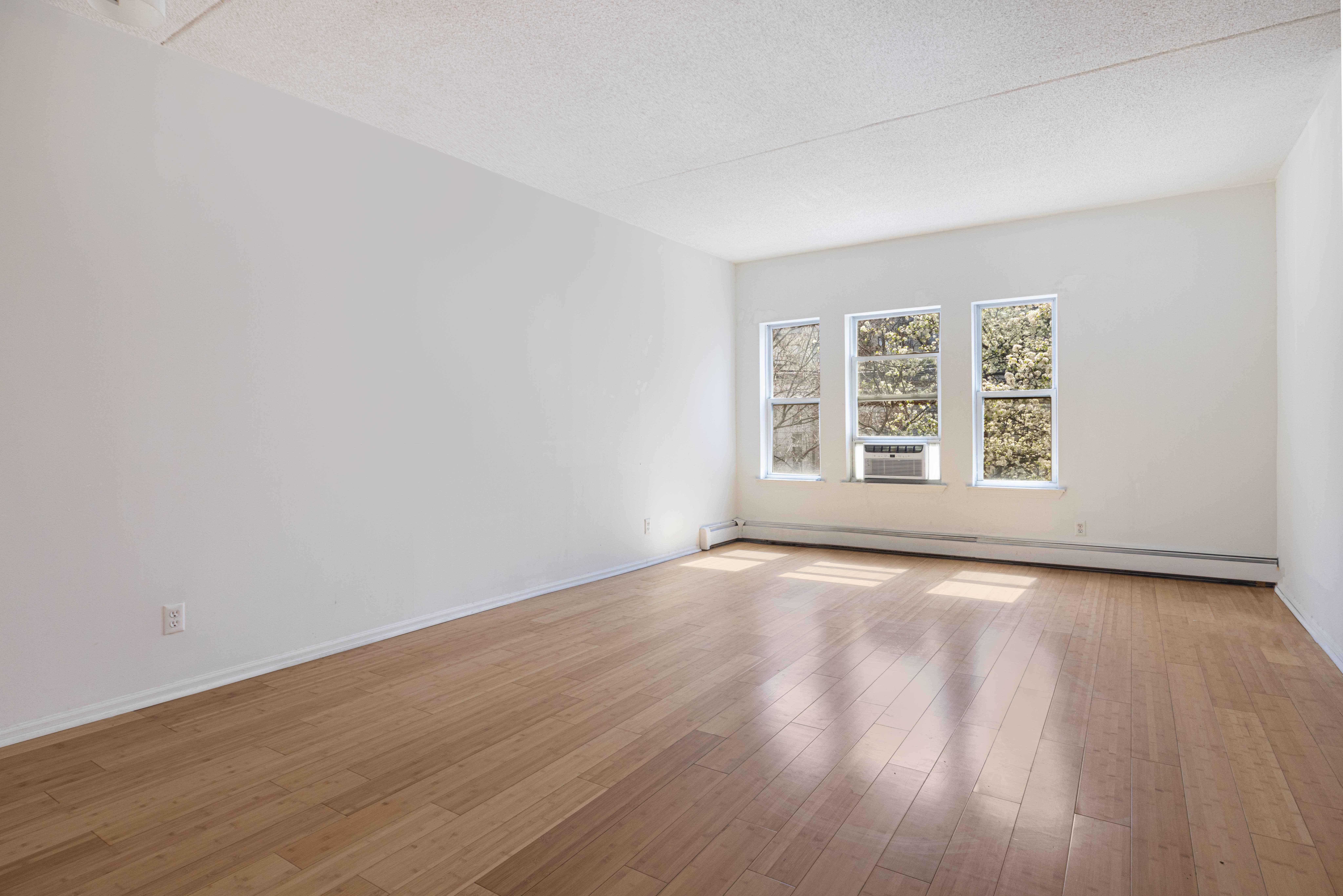 125 West 117th Street Manhattan, NY 10026 - Photo 17 of 23 an empty room with wooden floor and windows