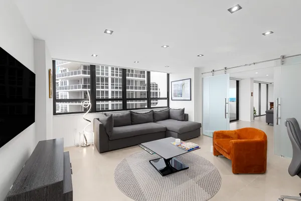 a view of a hallway with workspace