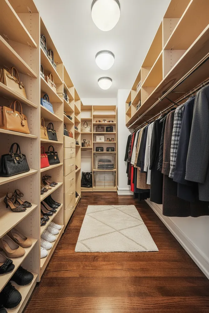 a view of walk in closet with clothes and shoes