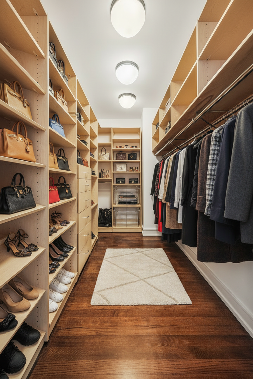 151 East 58th Street, Unit 32C Manhattan, NY 10022 - Photo 10 of 24 a view of walk in closet with clothes and shoes
