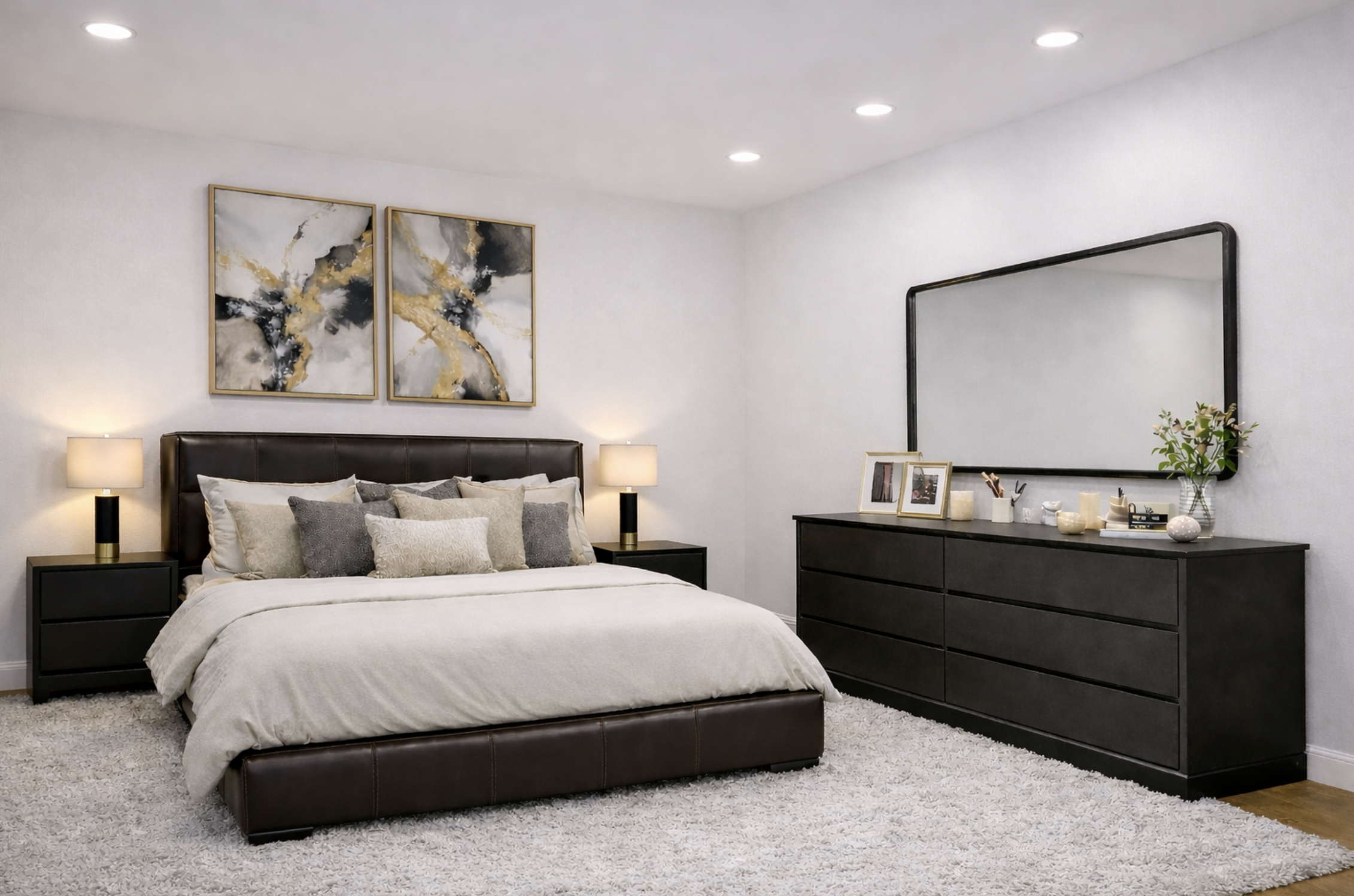 223 Pulaski Street, Unit 1A Brooklyn, NY 11206 - Photo 6 of 9 a bedroom with a bed and a mirror