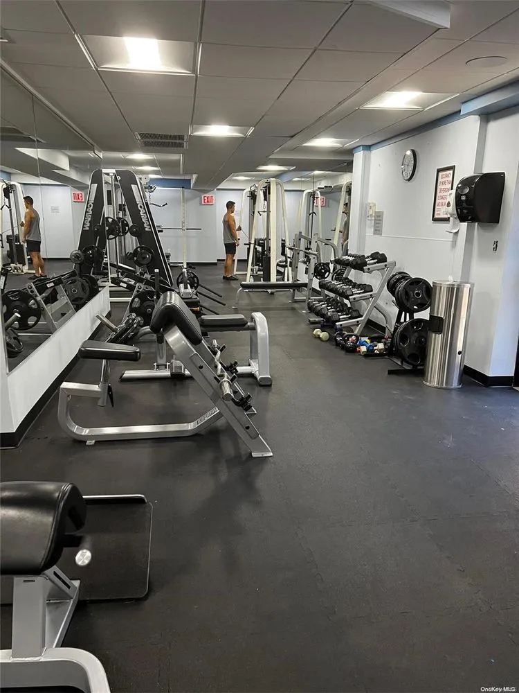 a view of a room with gym equipment