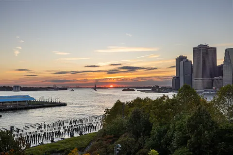 a view of a city and ocean view