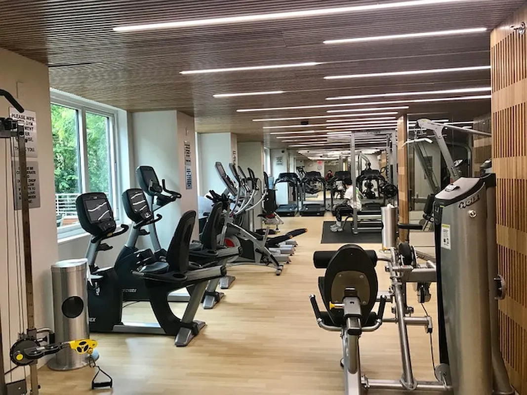a view of a room with gym equipment