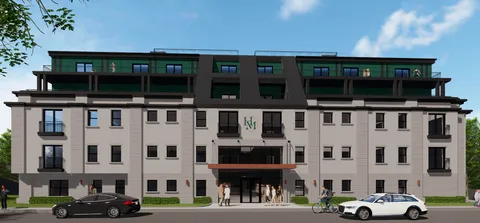 a view of a building with a street view