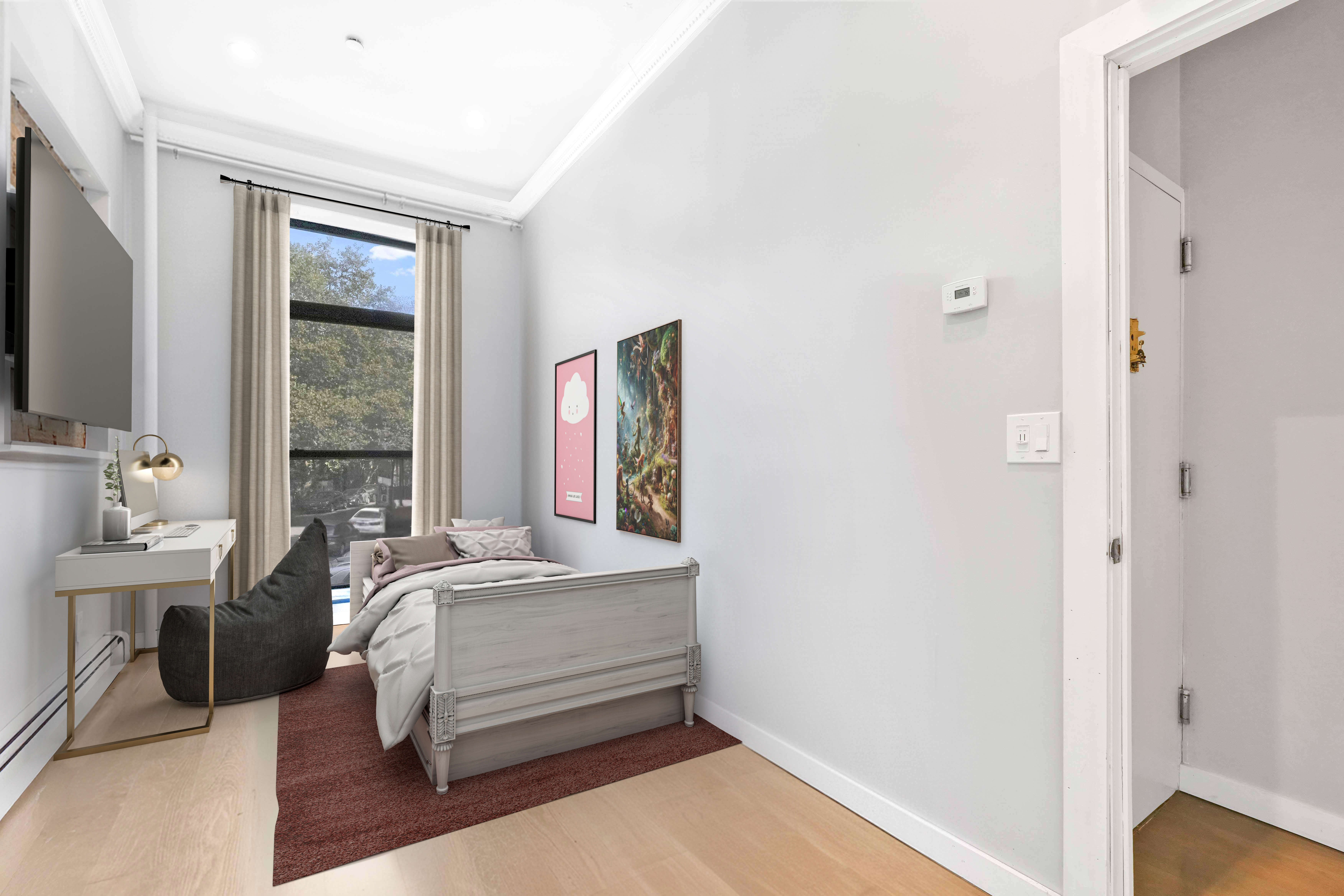 288 St James Place, Unit TRIPLEX Brooklyn, NY 11238 - Photo 17 of 25 a bedroom with a bed and a mirror