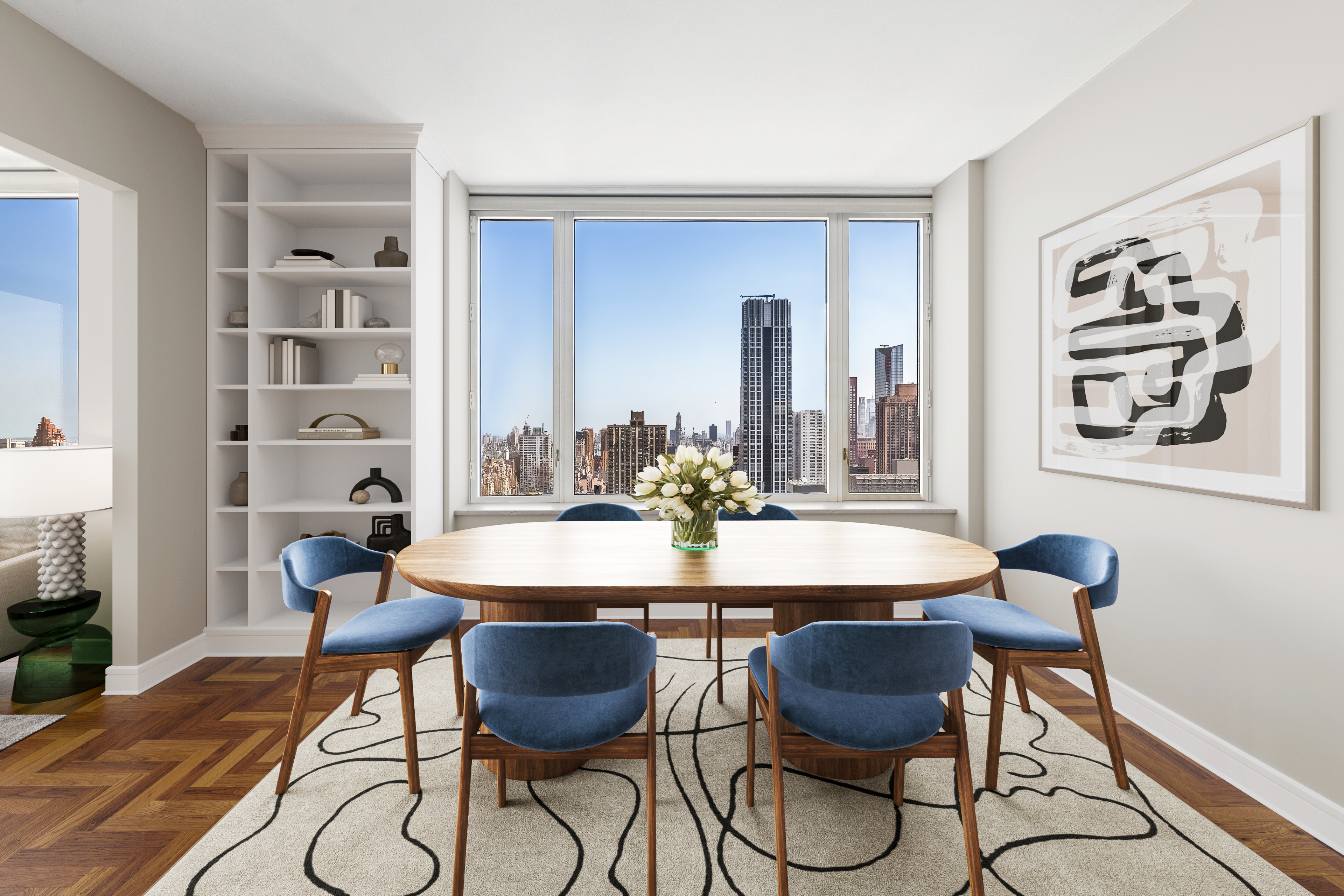 220 Riverside Boulevard, Unit 39B Manhattan, NY 10069 - Photo 4 of 16 a view of a dining room with furniture window and wooden floor