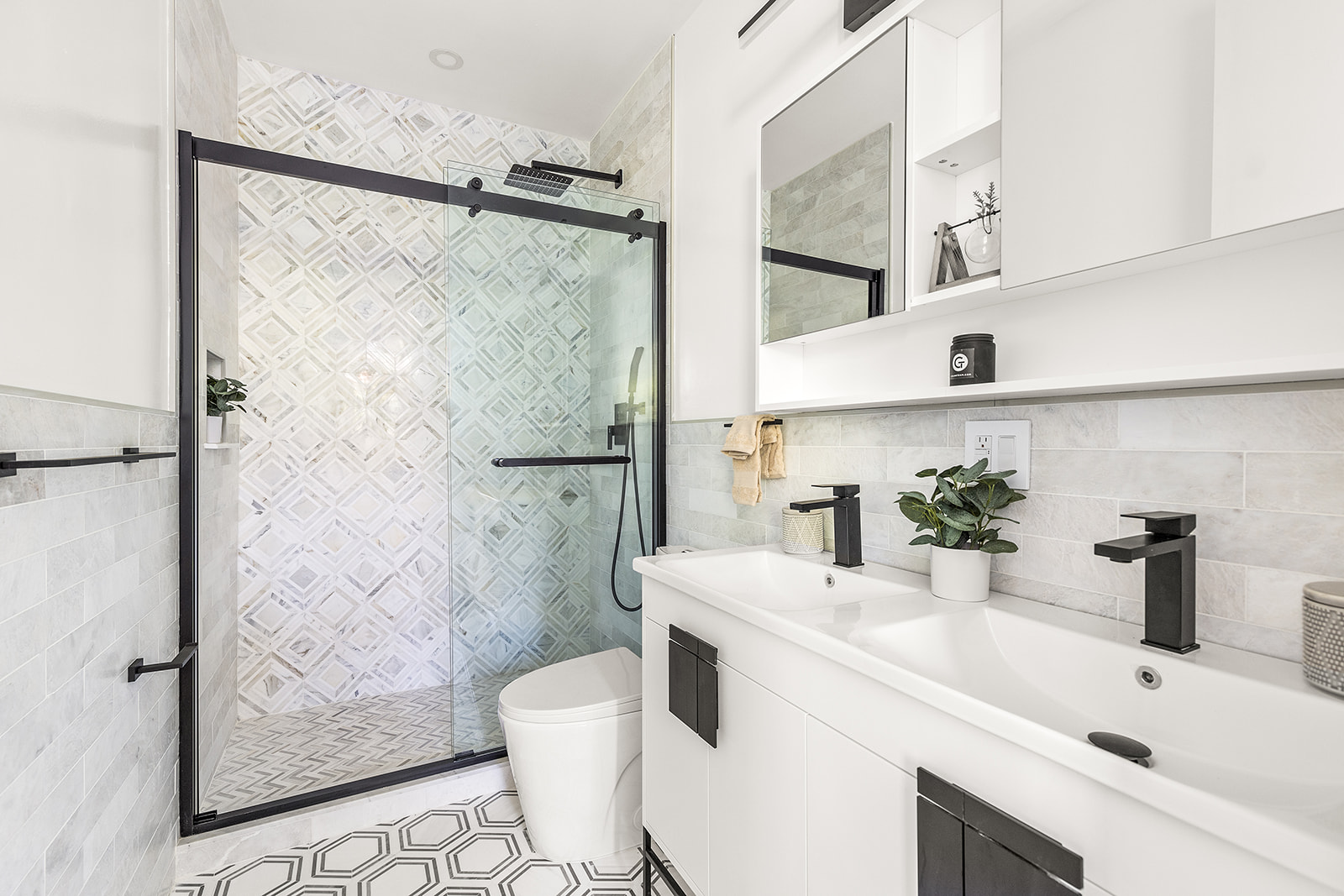 661 Decatur Street Brooklyn, NY 11233 - Photo 9 of 13 a bathroom with a sink vanity mirror and shower