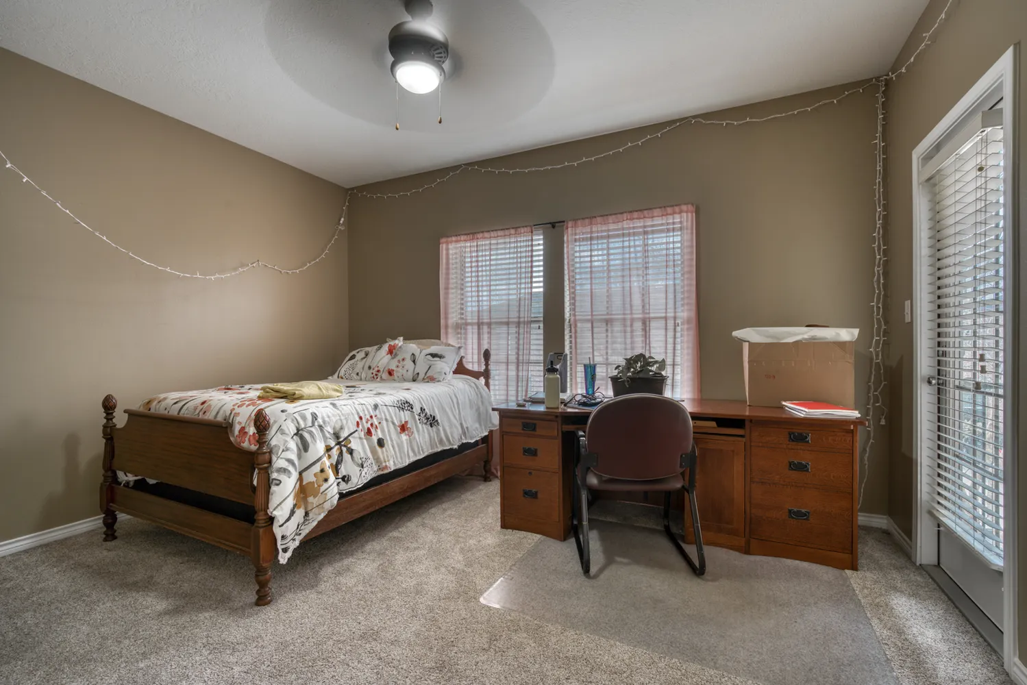 a bedroom with a bed and a closet