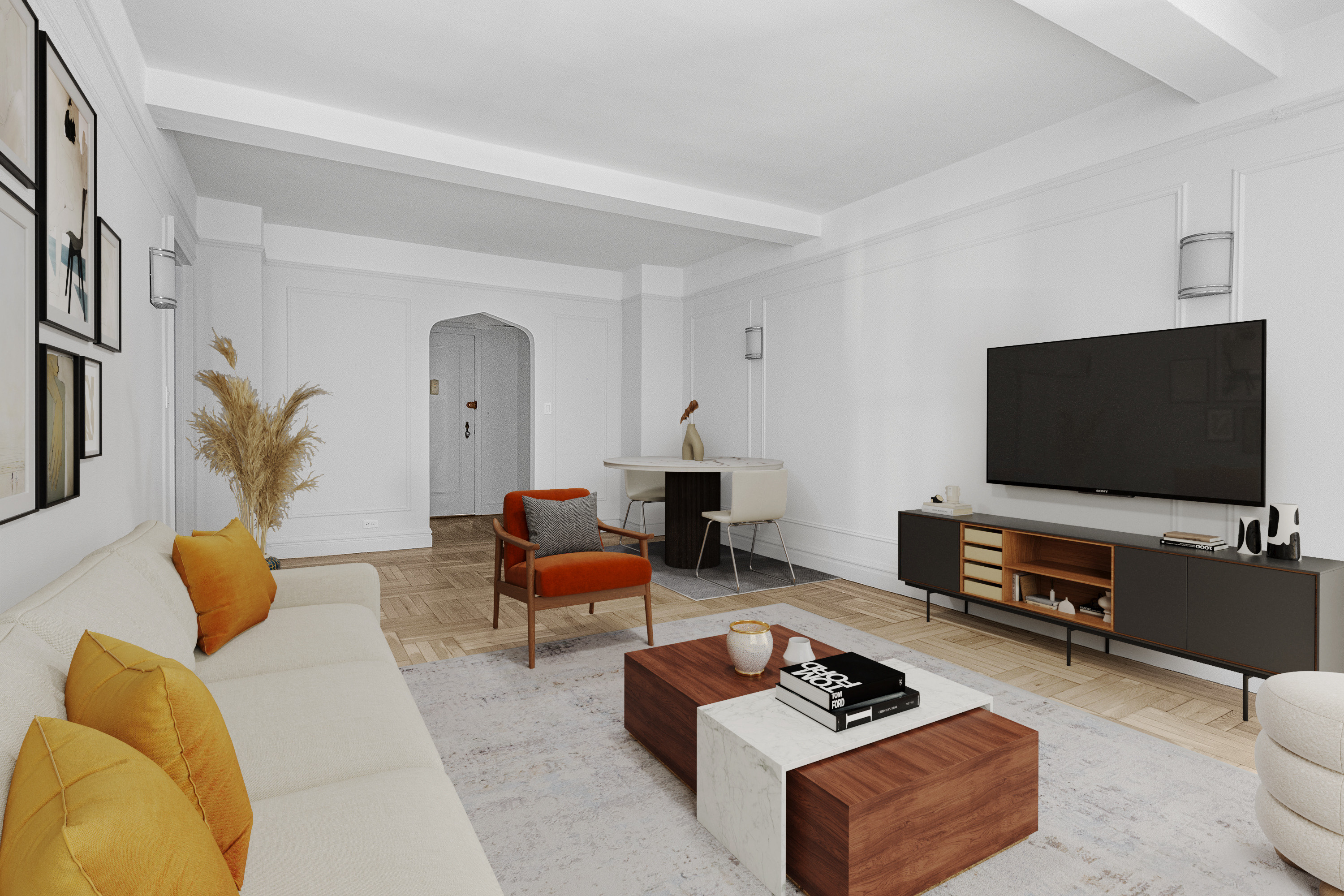 127 West 96th Street, Unit 4D Manhattan, NY 10025 - Photo 3 of 14 a living room with furniture and a flat screen tv