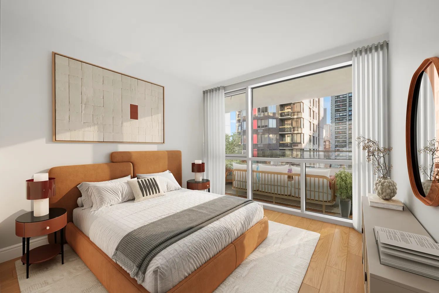 a bedroom with a bed and a flat tv screen next to a window