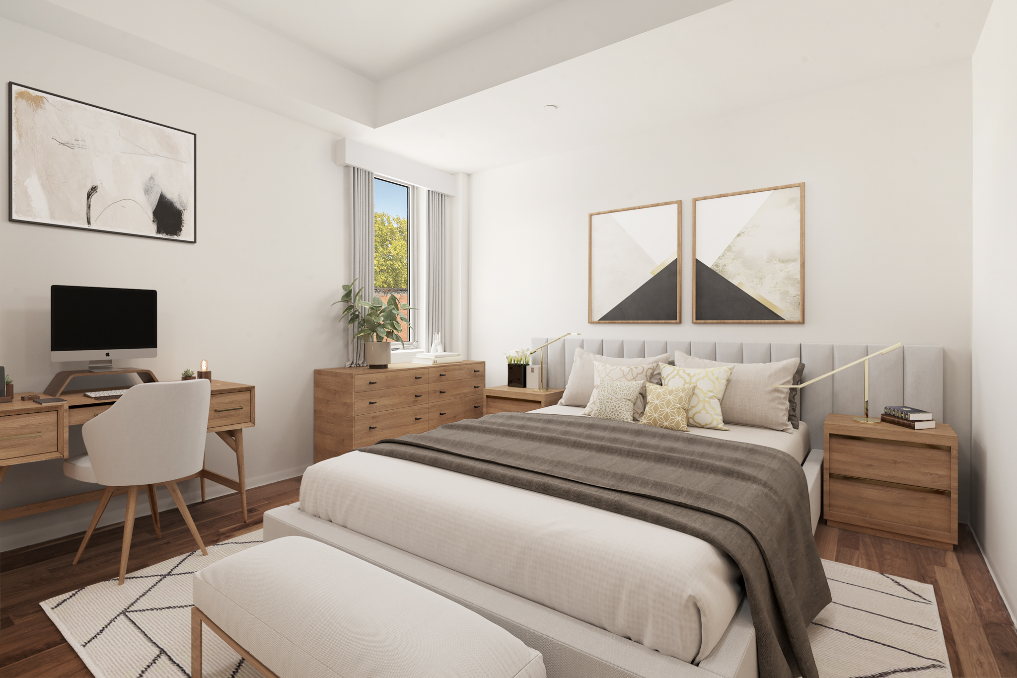 433 Warren Street, Unit 4A Brooklyn, NY 11217 - Photo 3 of 10 a bedroom with a bed and a flat screen tv