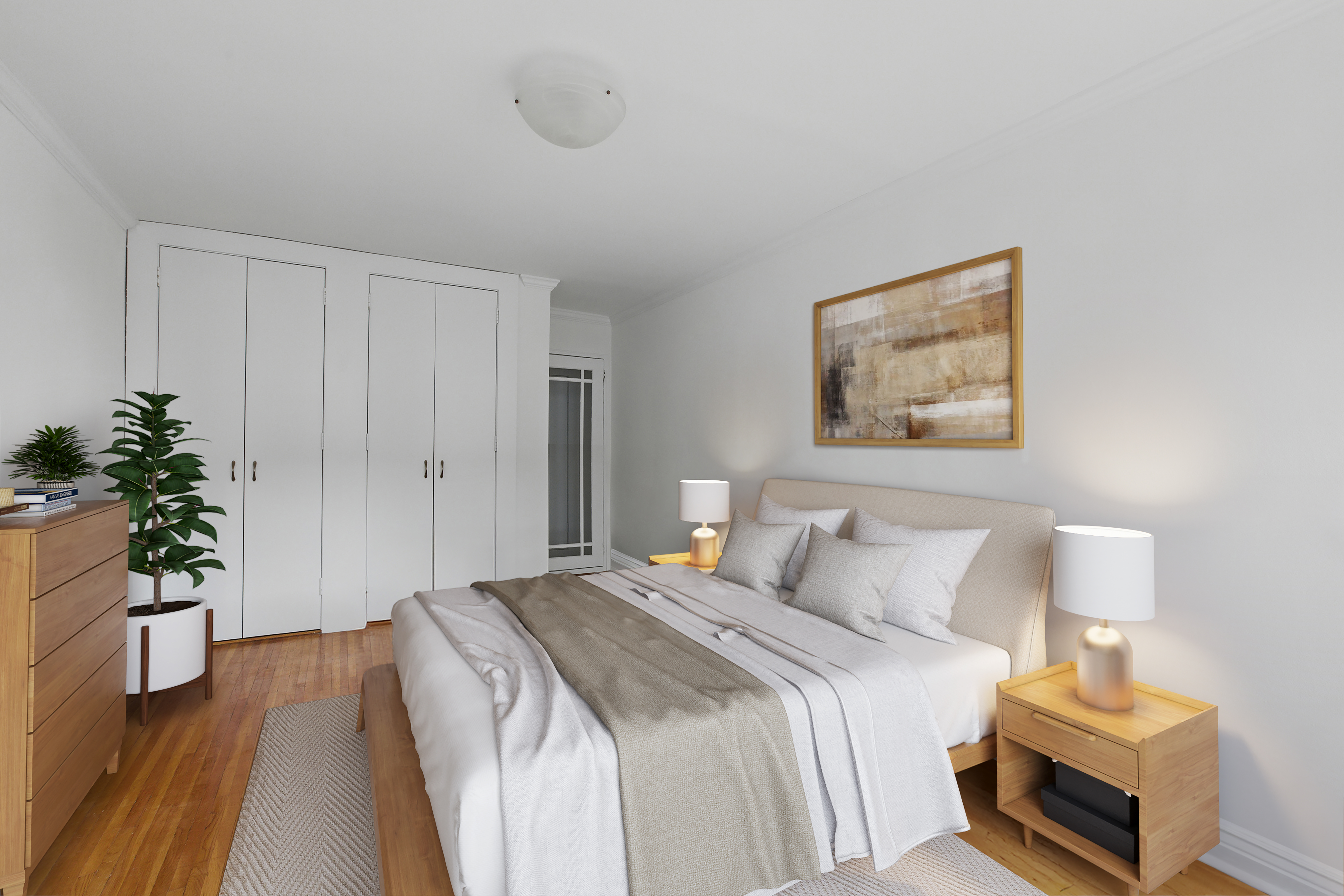 400 East 17th Street, Unit 711 Brooklyn, NY 11226 - Photo 6 of 12 a bedroom with a bed and a potted plant