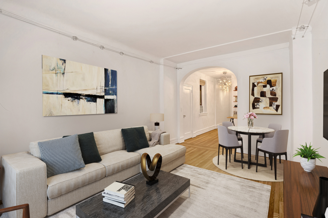 205 West 54th Street, Unit 2E Manhattan, NY 10019 - Photo 2 of 11 a living room with furniture and wooden floor