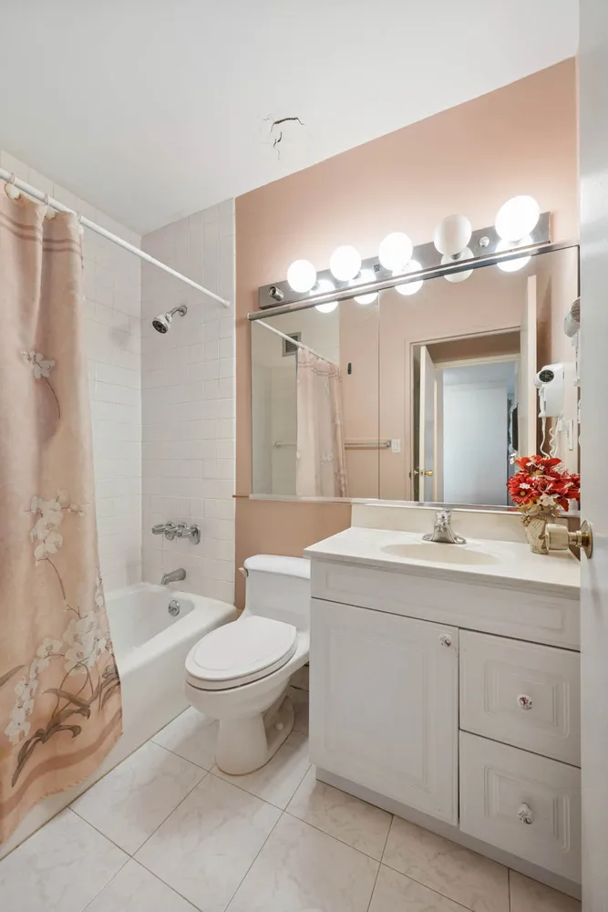 a bathroom with a double vanity sink mirror and toilet