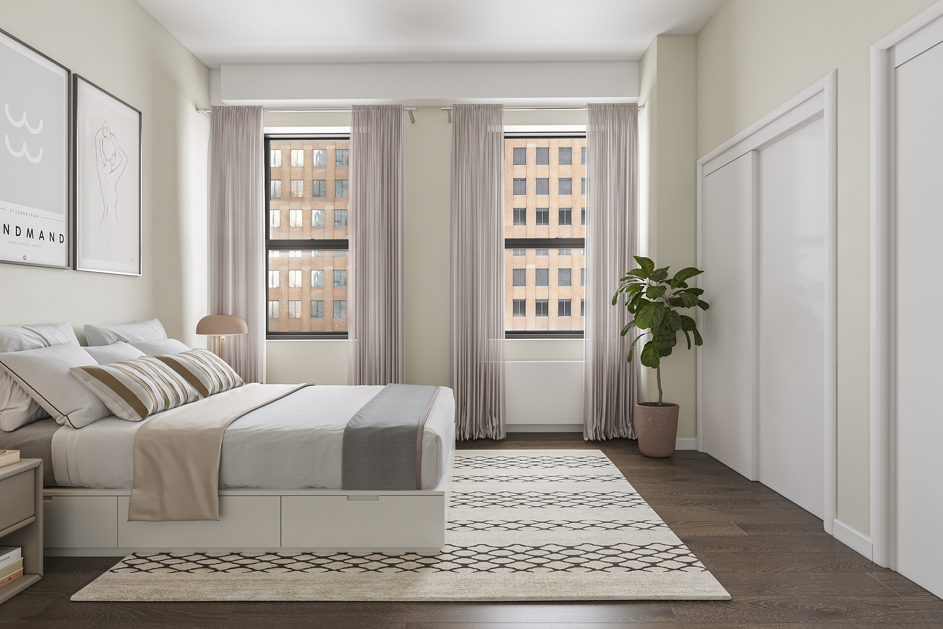 365 Bridge Street, Unit 15K Brooklyn, NY 11201 - Photo 5 of 9 a bedroom with a large bed and a window