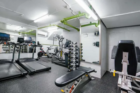 a room with gym equipment