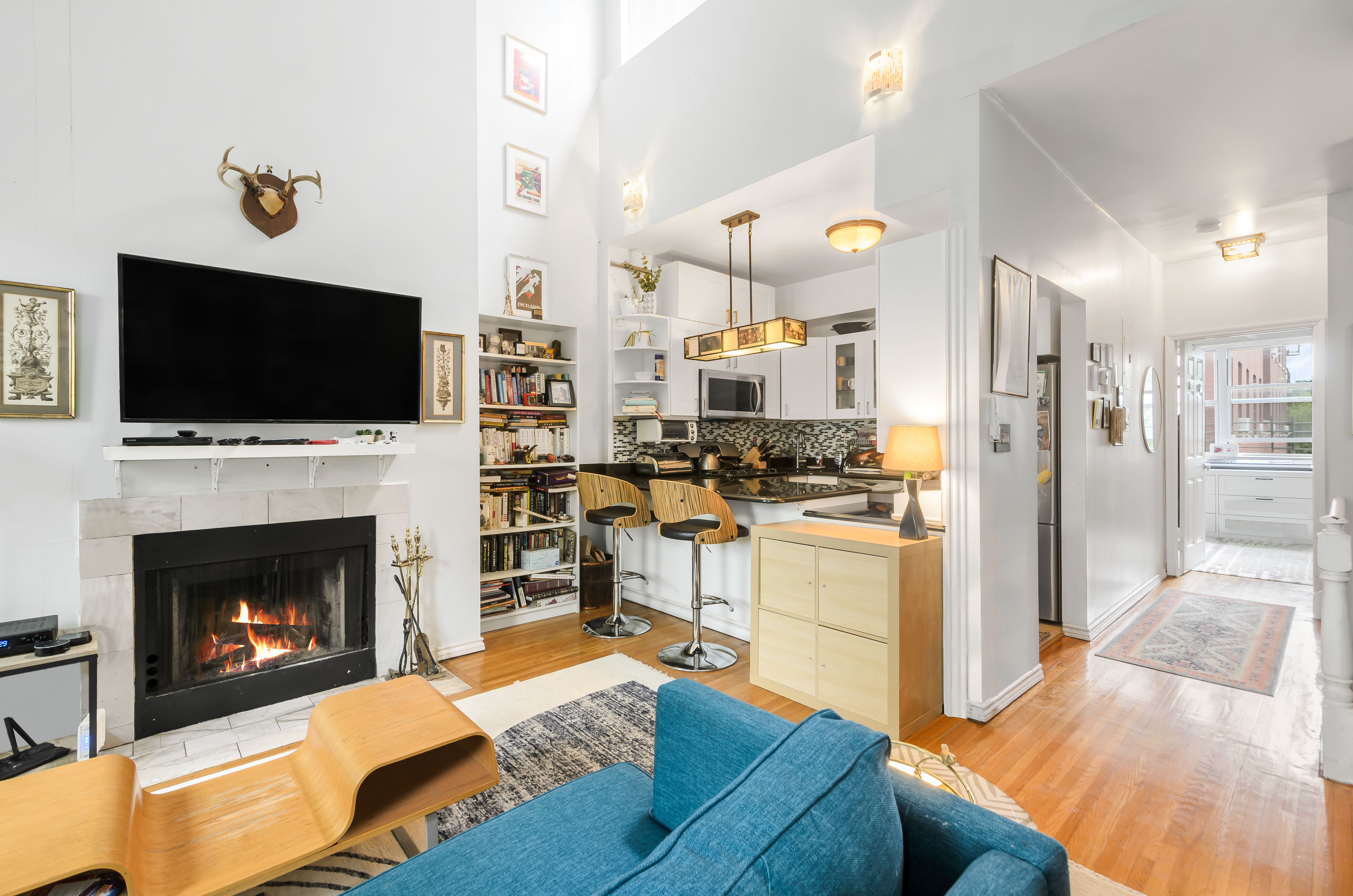 173 Greene Avenue, Unit 2 Brooklyn, NY 11238 - Photo 1 of 12 a living room with furniture fireplace and flat screen tv