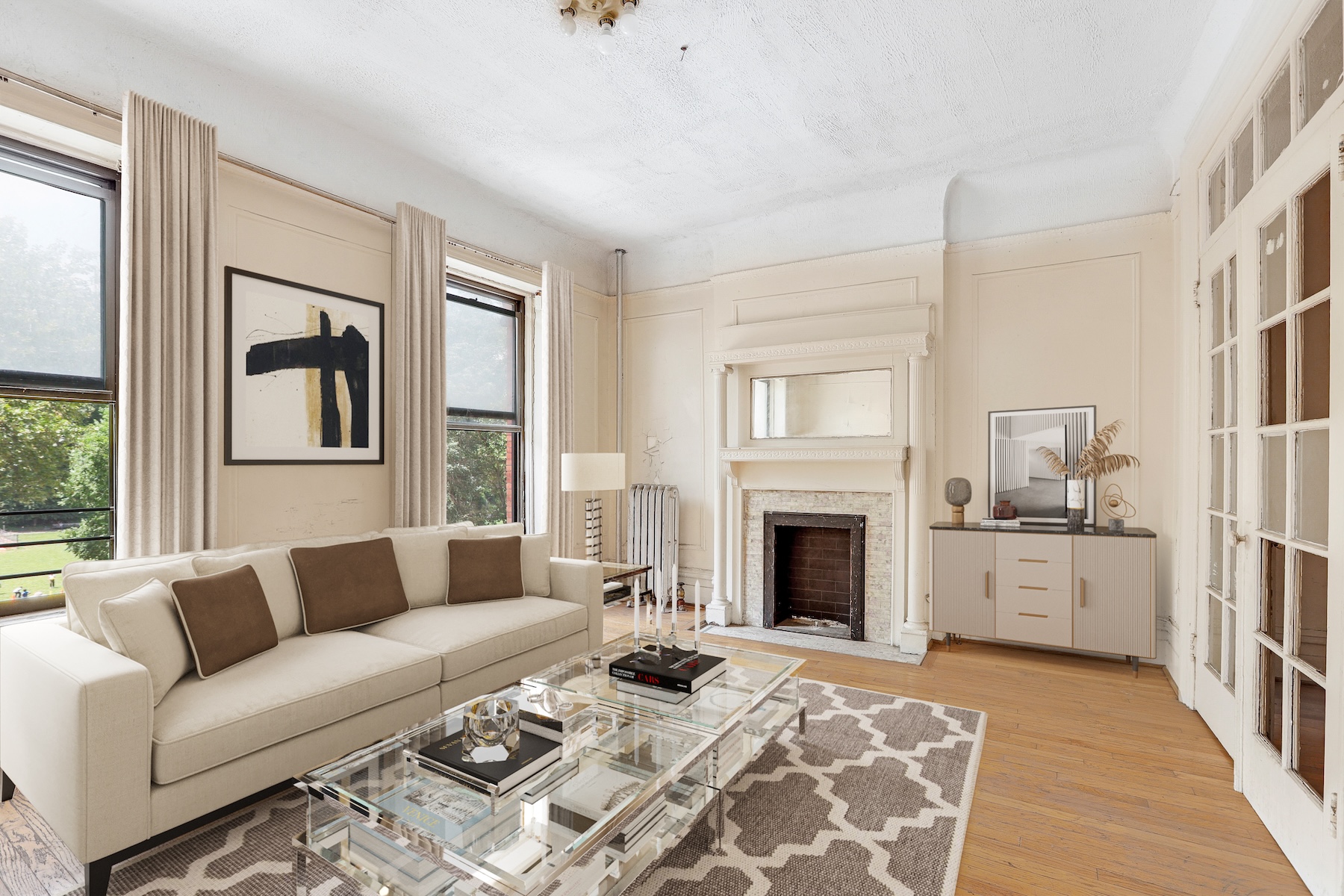 282 Manhattan Avenue, Unit 3N Manhattan, NY 10026 - Photo 3 of 17 a living room with furniture fireplace and window