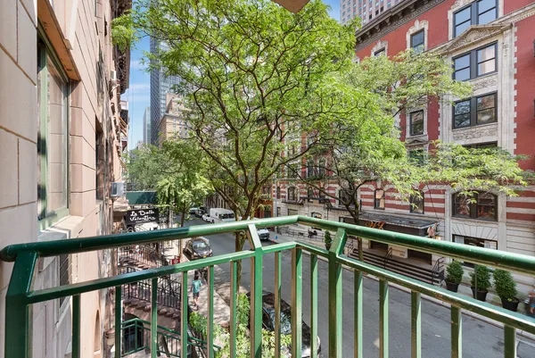 a view of a building from a balcony