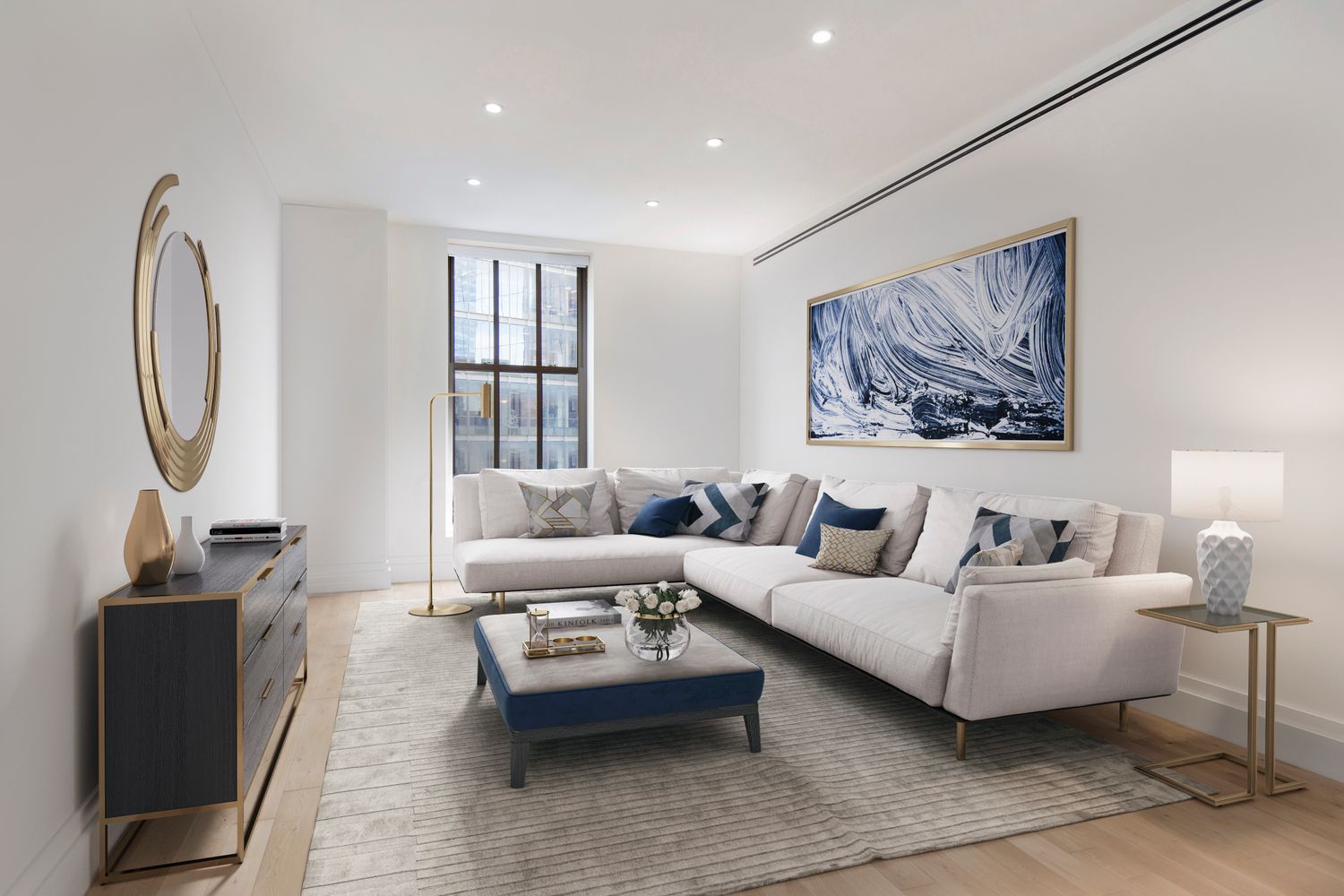 100 Barclay Street, Unit 17H Manhattan, NY 10007 - Photo 2 of 11 a living room with furniture a large window and a potted plant