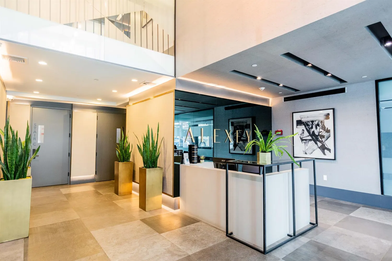 a view of a hallway with dining area