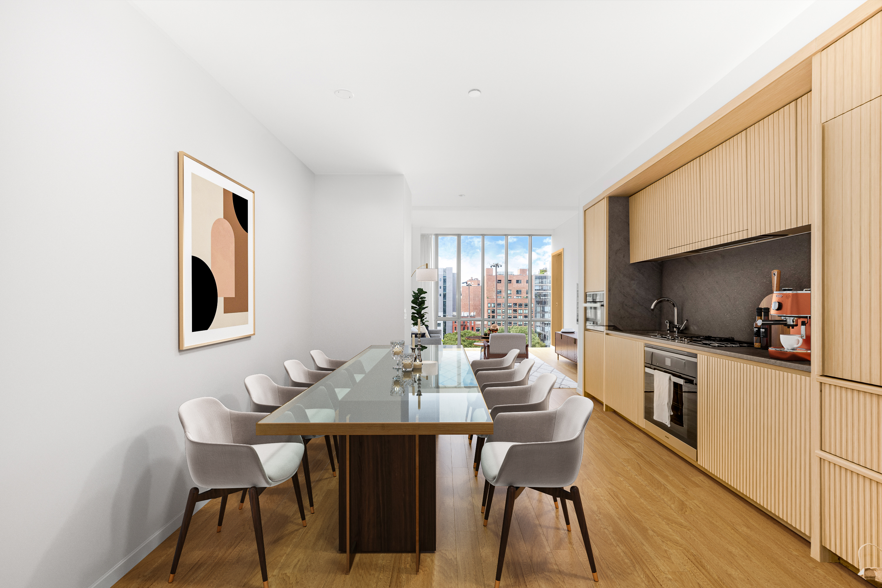 565 Broome Street, Unit S9A Manhattan, NY 10013 - Photo 2 of 19 a view of a dining room with furniture window and wooden floor