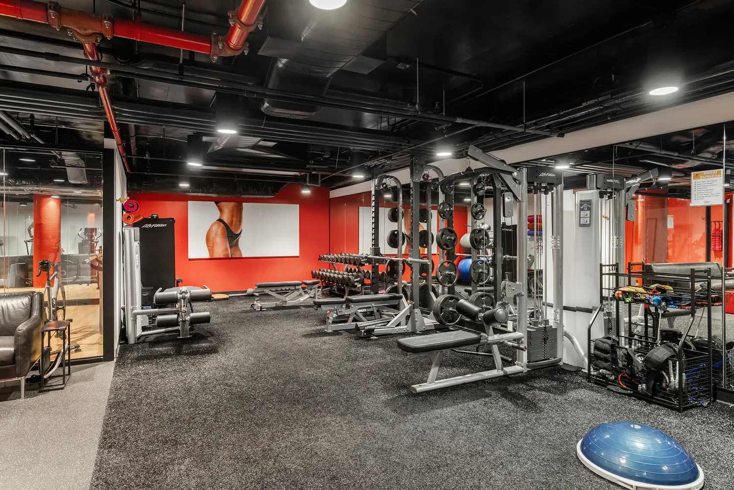 a view of a room with gym equipment