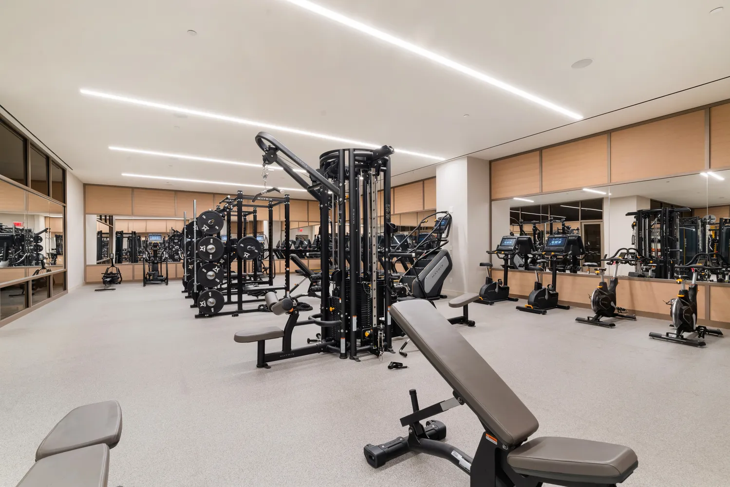 a view of a room with gym equipment