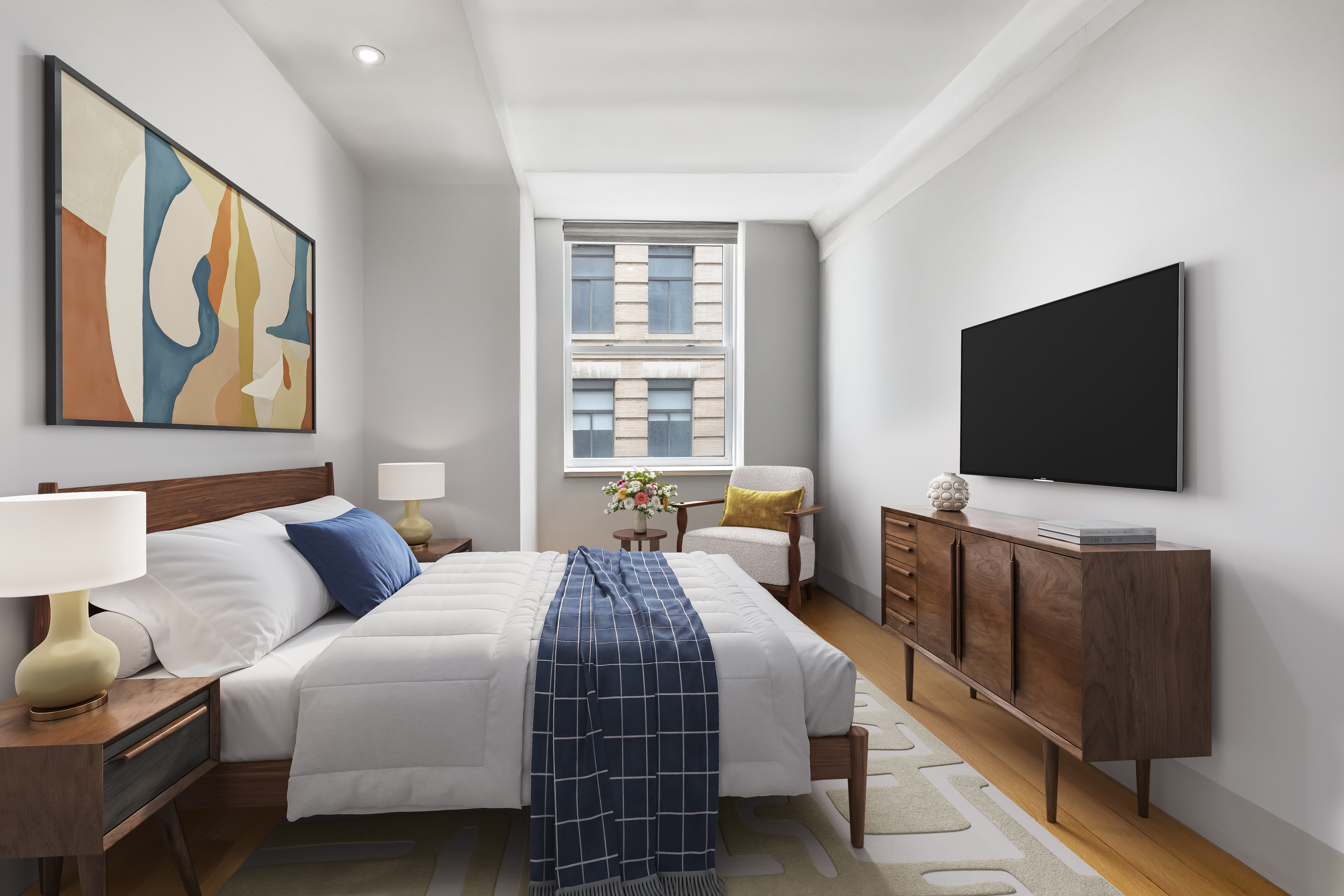 42 Ann Street, Unit 5 Manhattan, NY 10038 - Photo 12 of 16 a bedroom with bed and a flat screen tv